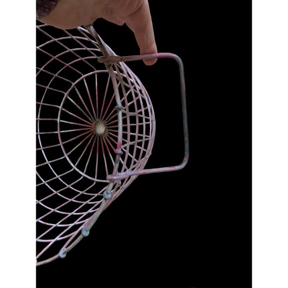 Vintage French Red Painted Wire Basket w Handles Weathered 10" x 14" LARGE - Picture 5 of 8